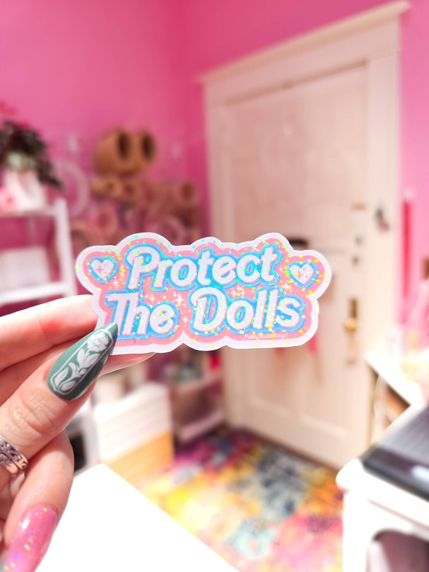 Protect The Dolls Sticker, Trans Rights Sticker, 3.3" x 1.6"