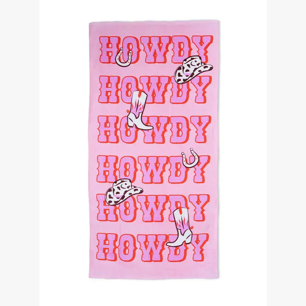 Pool / Beach Towel - Western Cowgirl - "Howdy" - Pink