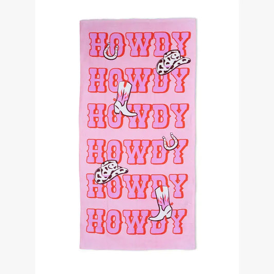 Pool / Beach Towel - Western Cowgirl - "Howdy" - Pink