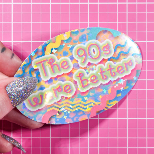 "I'm tired and everything HURTS" 90s Holographic Sticker