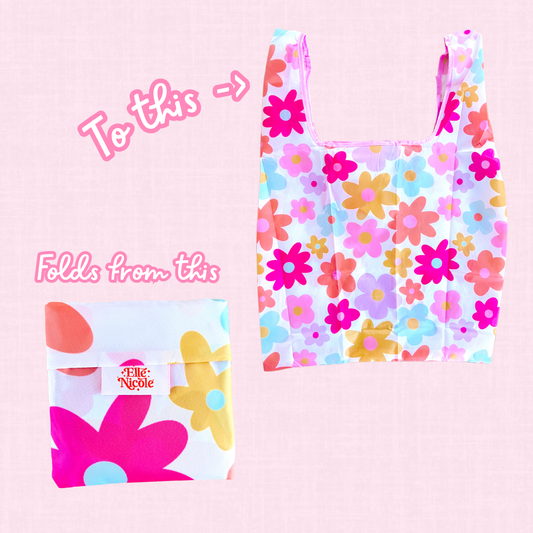 Nylon Reusable Bag - Retro Florals Pattern