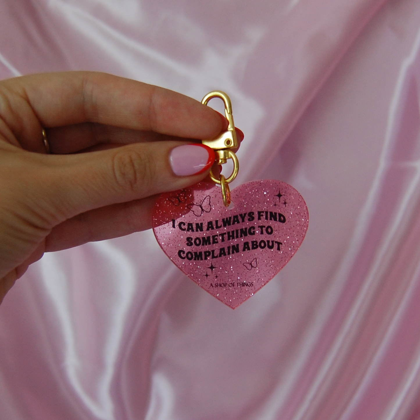 Complain glitter heart keychain