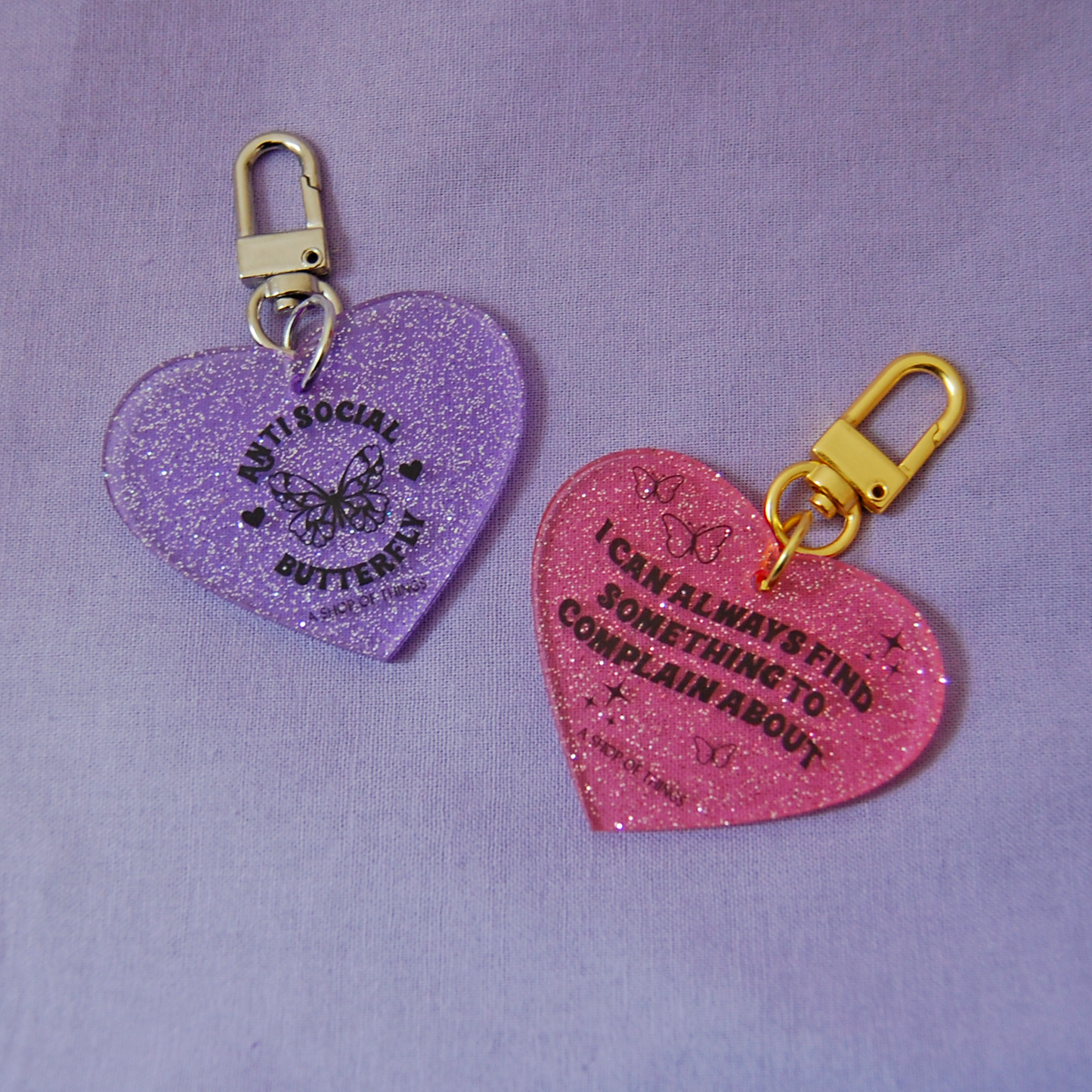 Complain glitter heart keychain