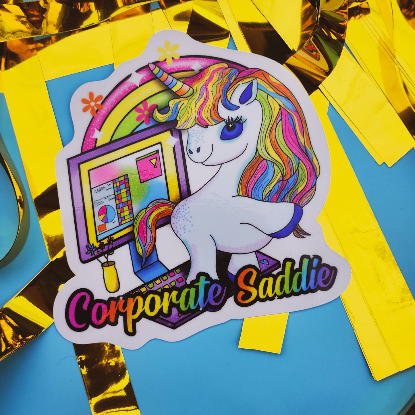 Corporate Saddie 90s inspired sticker cute waterproof neon