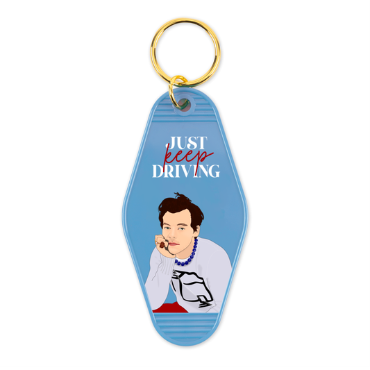 Harry Styles Just Keep Driving Motel Keychain