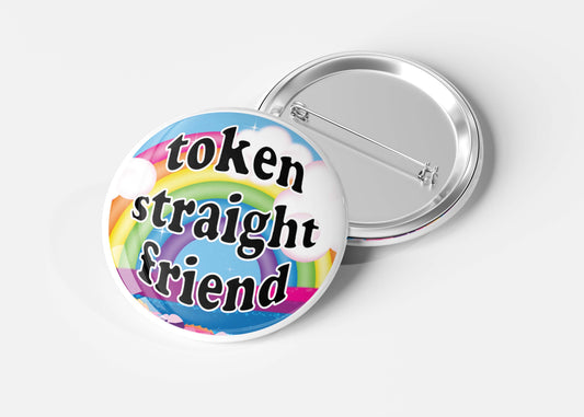 Token Straight Friend Ally Holographic Pinback Button, 2.5"