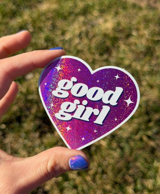 Good Girl Glittery Heart Pink Sticker