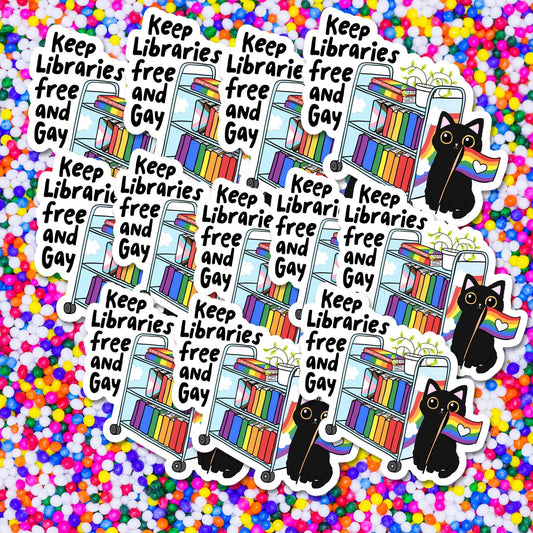 Keep Libraries Free & Gay Pride Vinyl Sticker