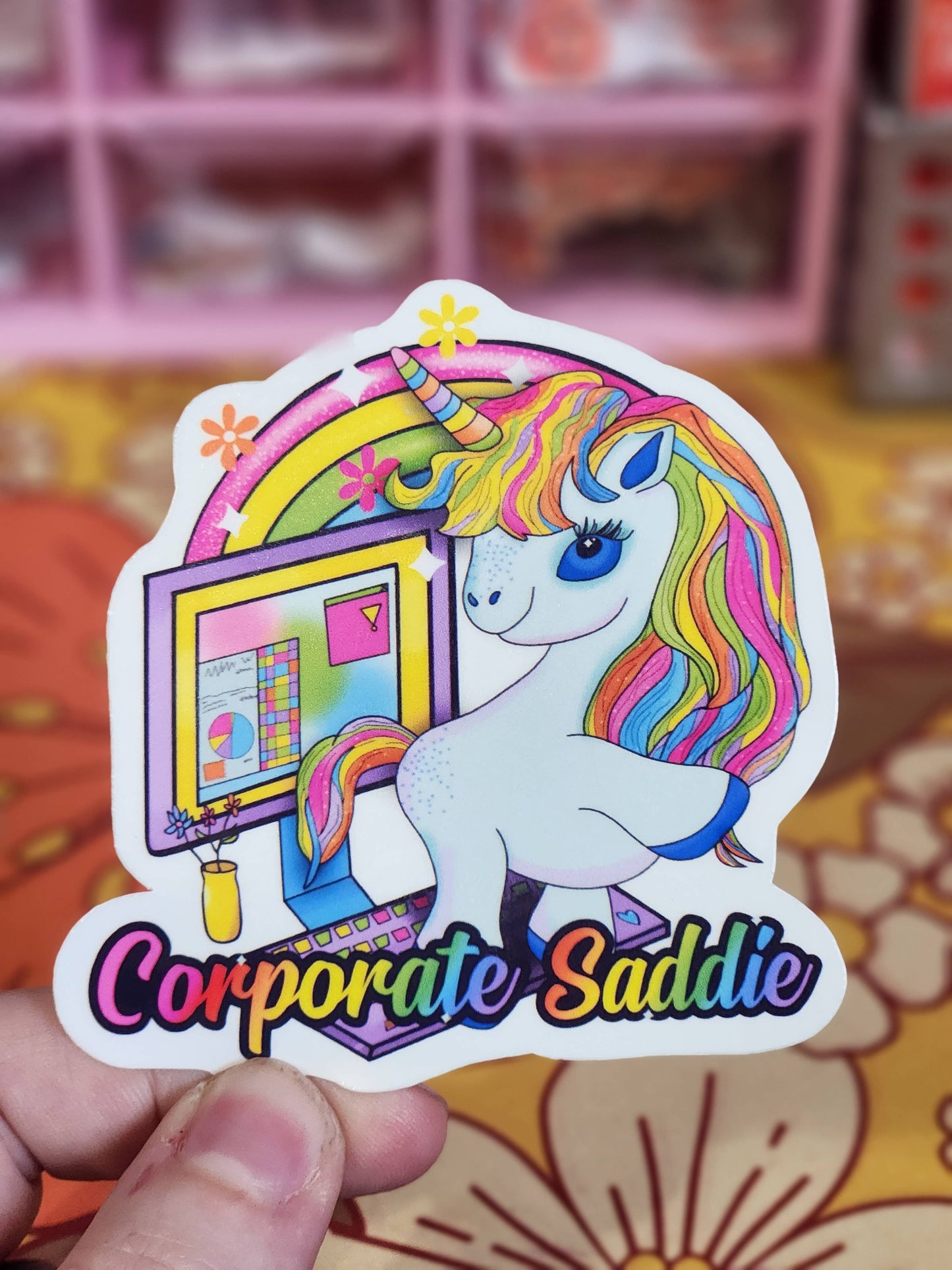 Corporate Saddie 90s inspired sticker cute waterproof neon
