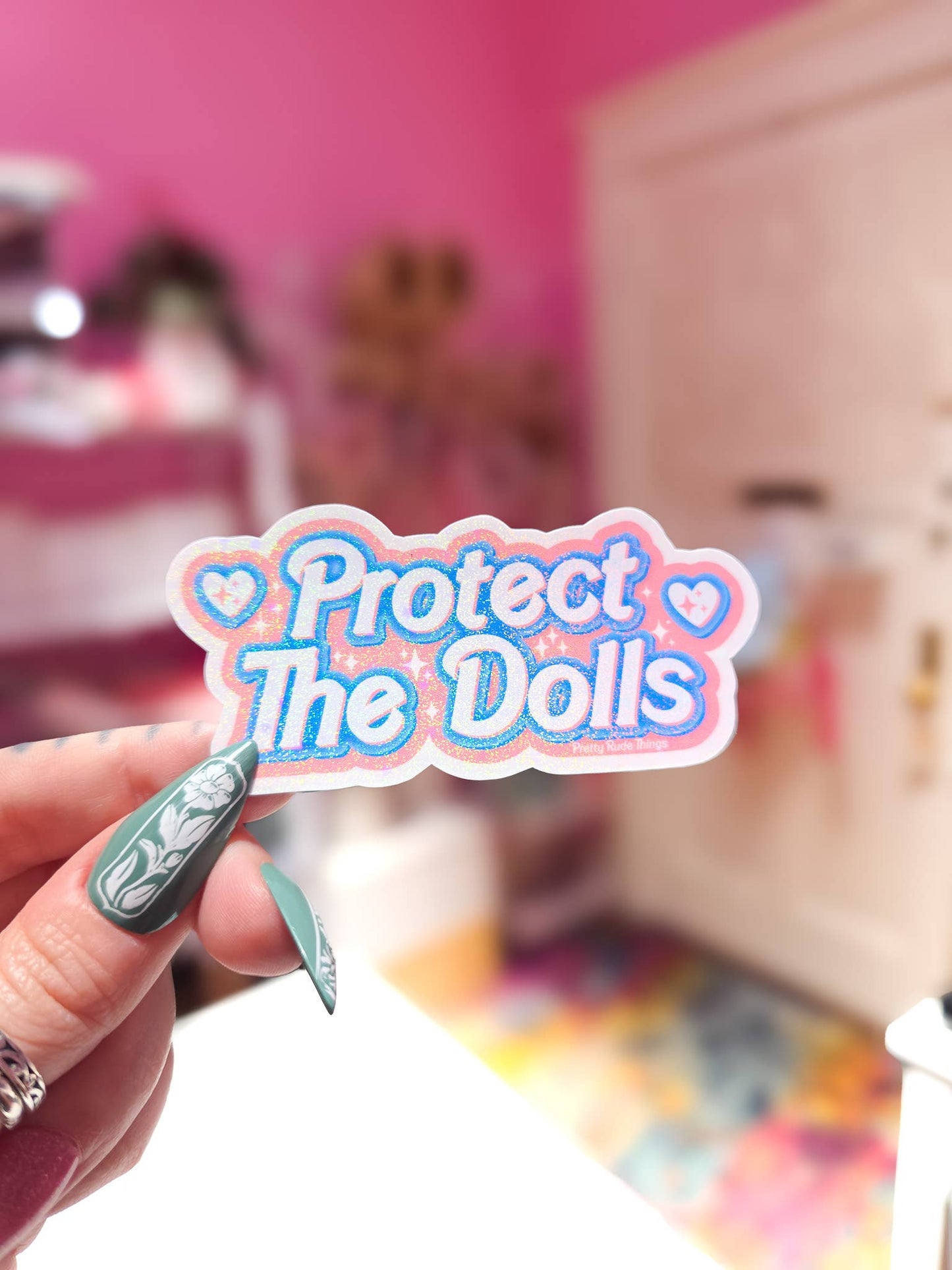 Protect The Dolls Sticker, Trans Rights Sticker, 3.3" x 1.6"