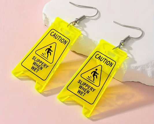 Caution Slippery Sign Earrings