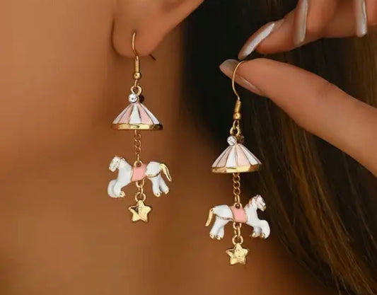 Pink Pony Carousel Earrings