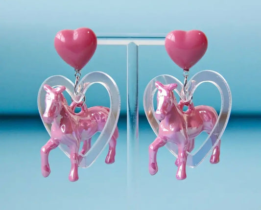 Pink Pony Heart Earrings