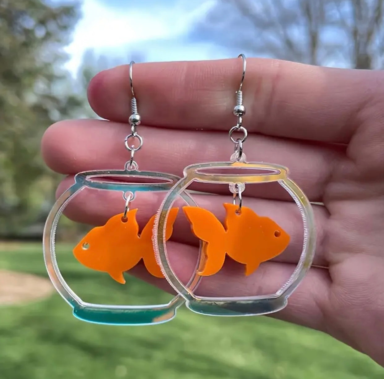 Holographic Orange Fish Earrings