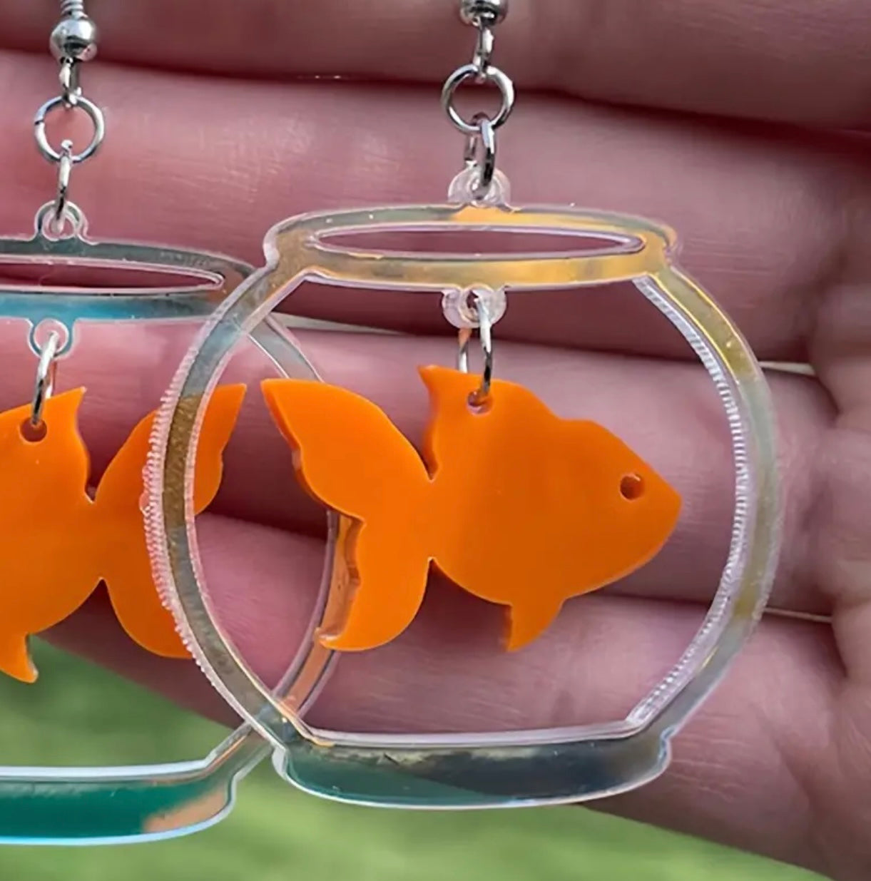 Holographic Orange Fish Earrings