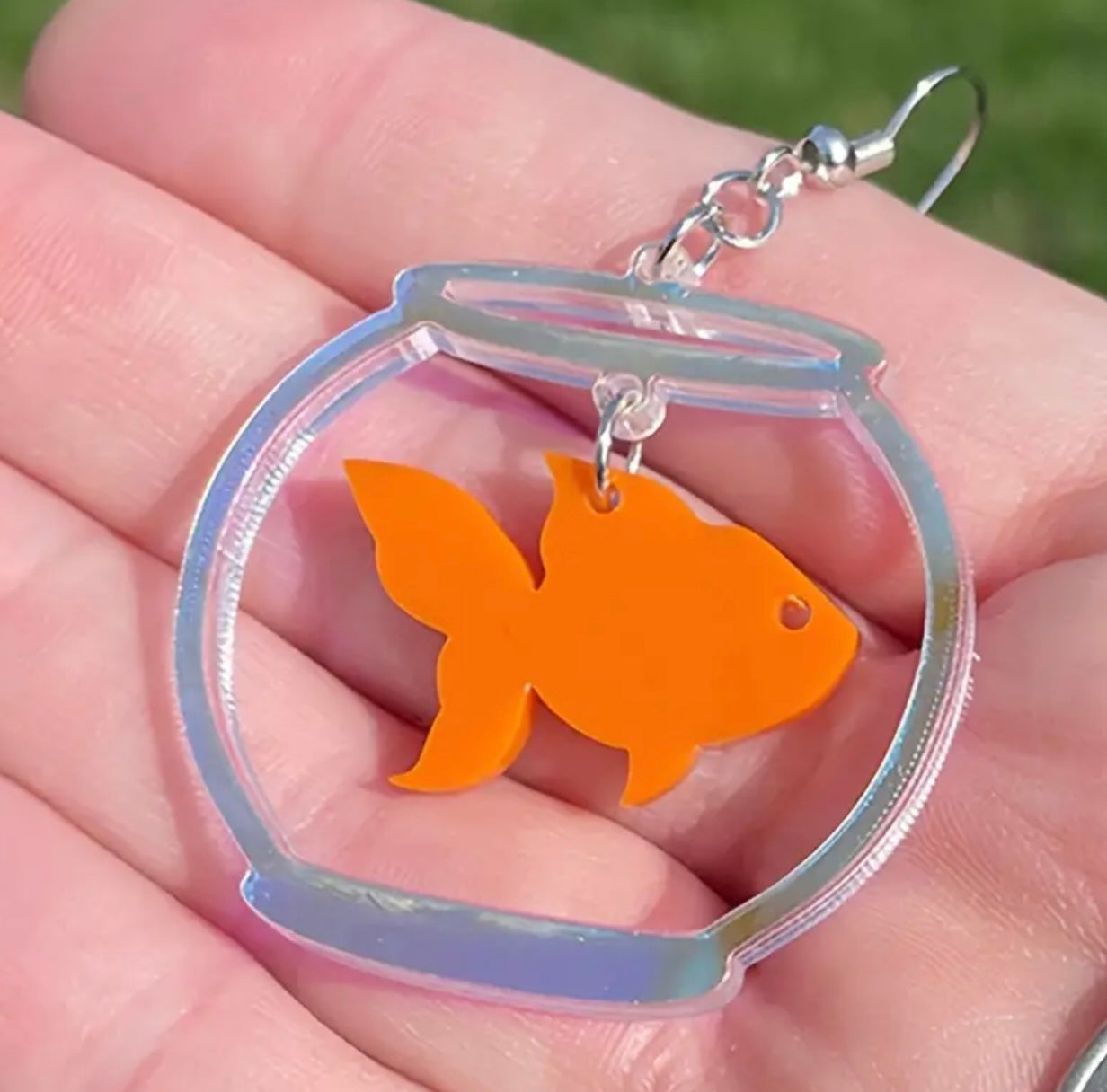 Holographic Orange Fish Earrings