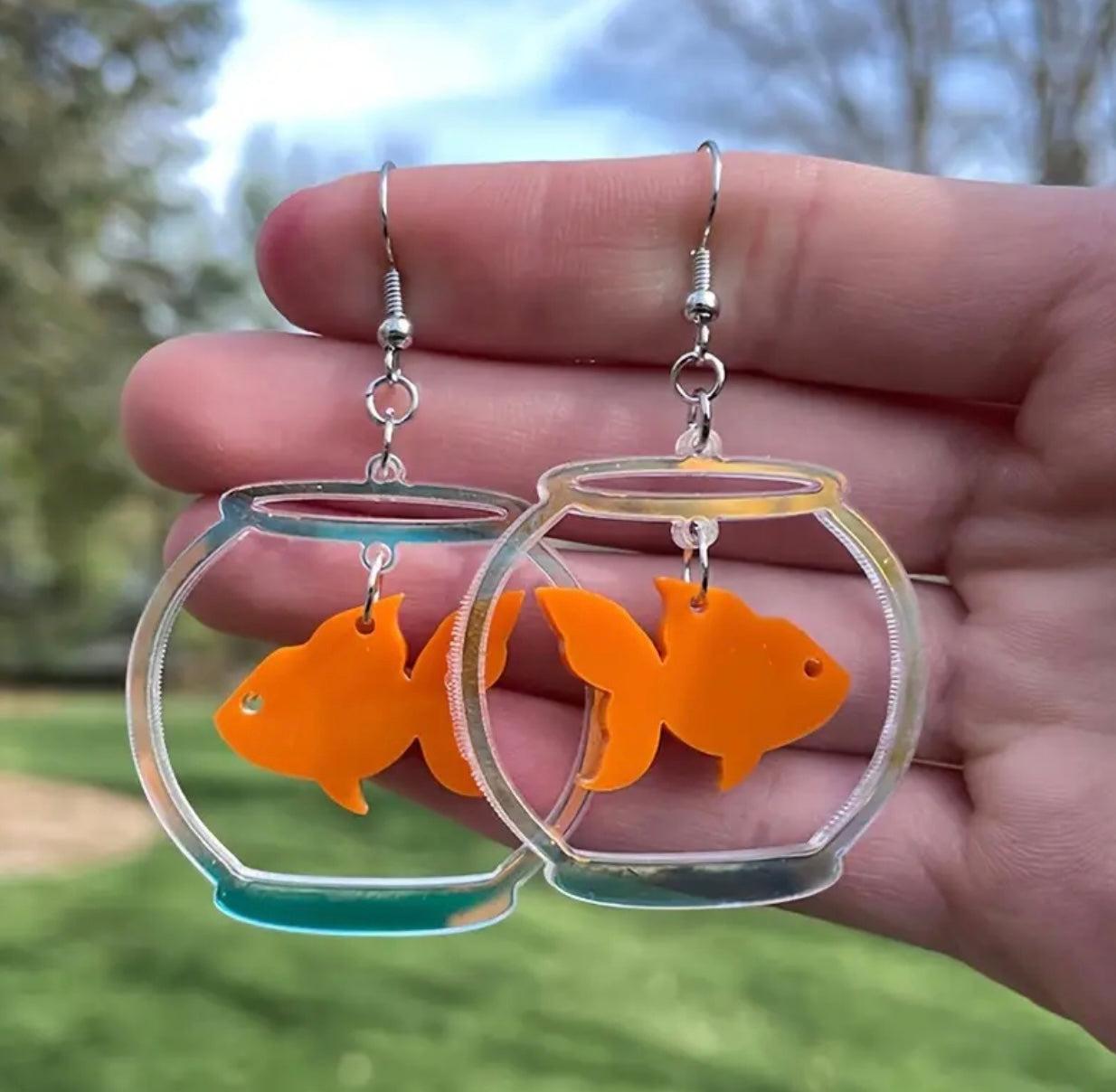 Holographic Orange Fish Earrings