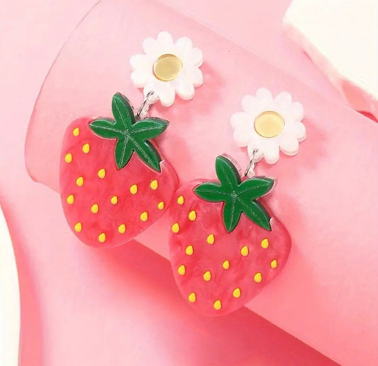 Strawberry Flower Dangle Earrings