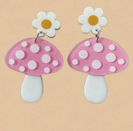 Pink Mushroom Earrings