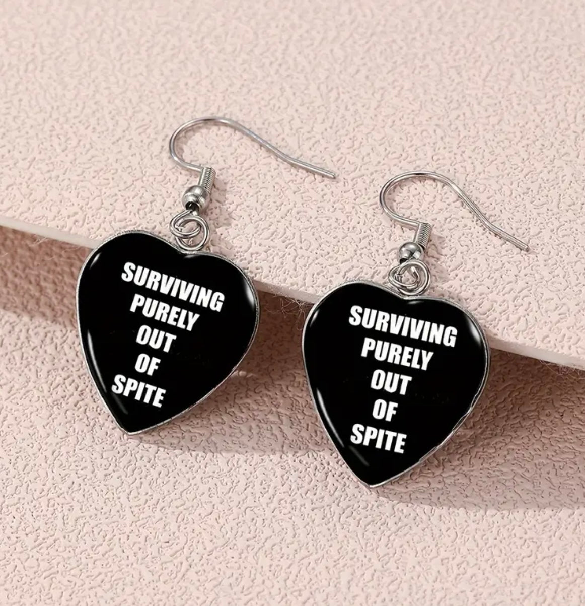 Surviving Purely Out Of Spite Black Earrings