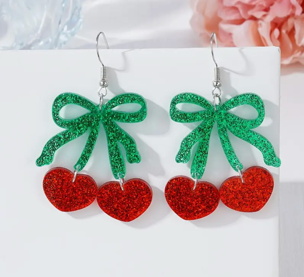 Glitter Cherry Bow Earrings