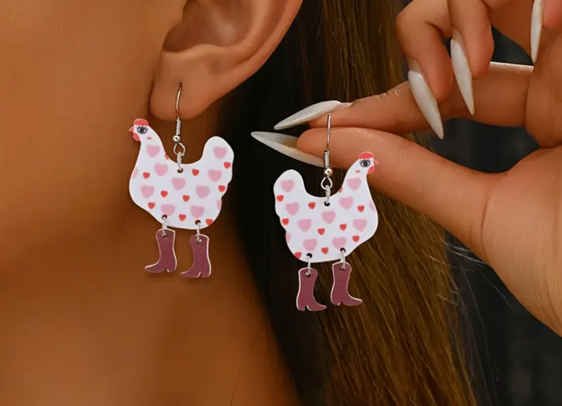 Heart Chicken With Booties Earrings