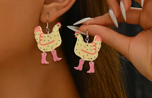 Yellow Chicken With Booties Earrings