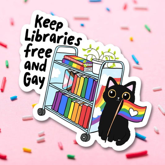 Keep Libraries Free & Gay Pride Vinyl Sticker