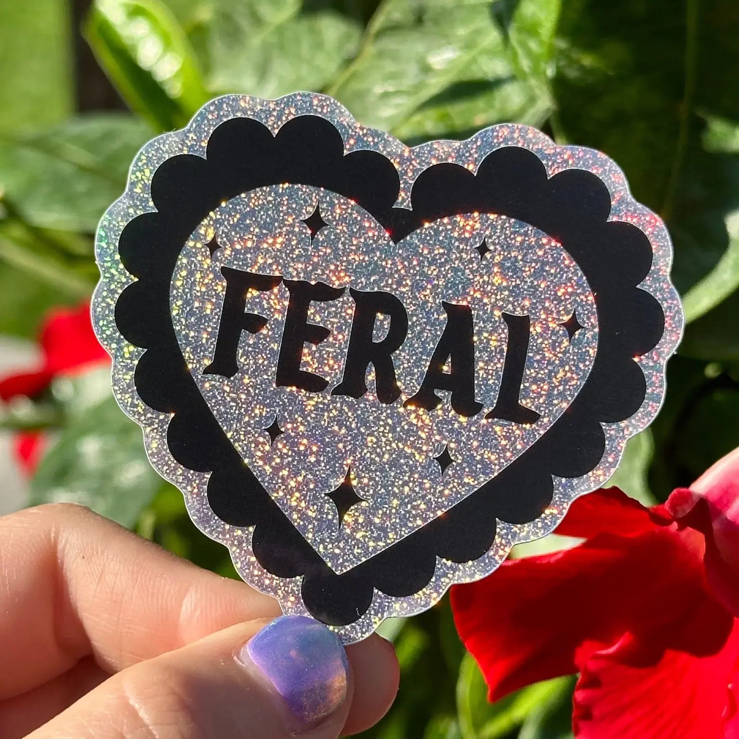 Feral Glittery Scalloped Heart Sticker