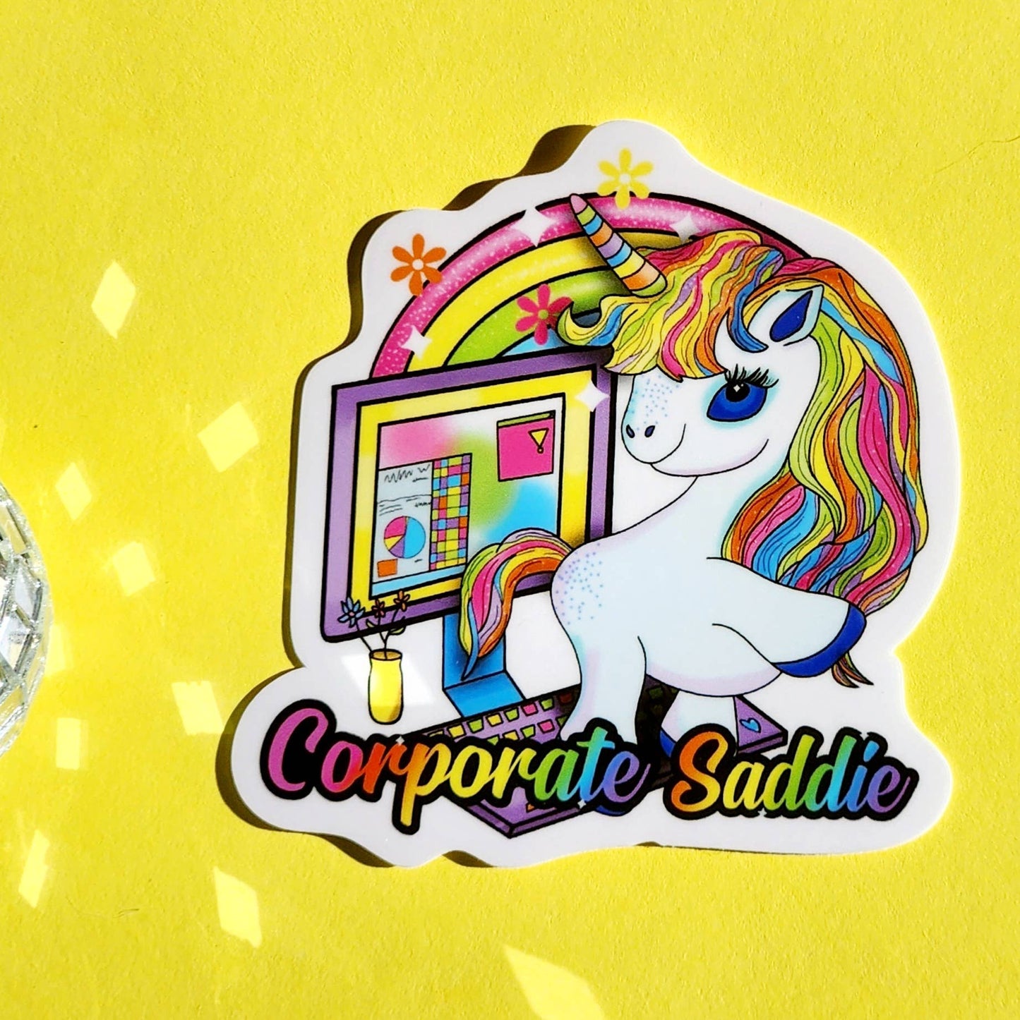 Corporate Saddie 90s inspired sticker cute waterproof neon