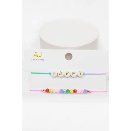 Happy Letter and Bead combination Bracelet Set