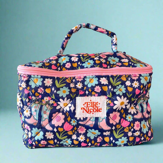 Quilted Handle Cosmetic Bag - Boots & Bouquets - Cowgirl