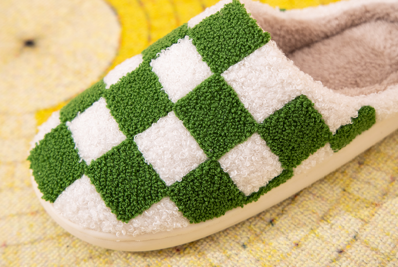 Checker  Illustrated Soft Fluffy Comfy Warm House Slipper