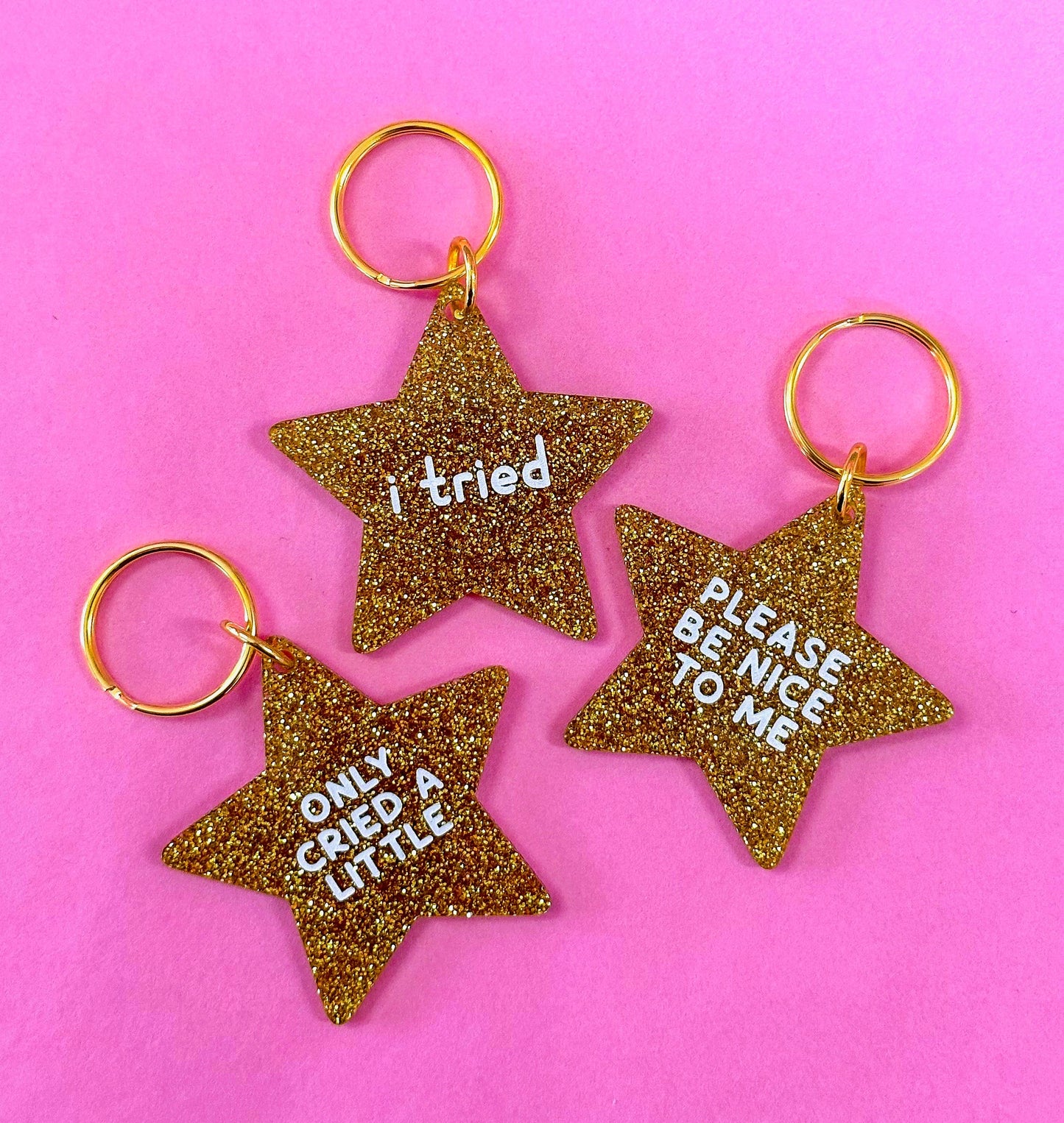 Gold Star Keychains (Please Be Nice, I Tried, Only Cried)