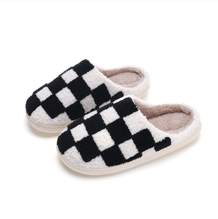 Checker  Illustrated Soft Fluffy Comfy Warm House Slipper