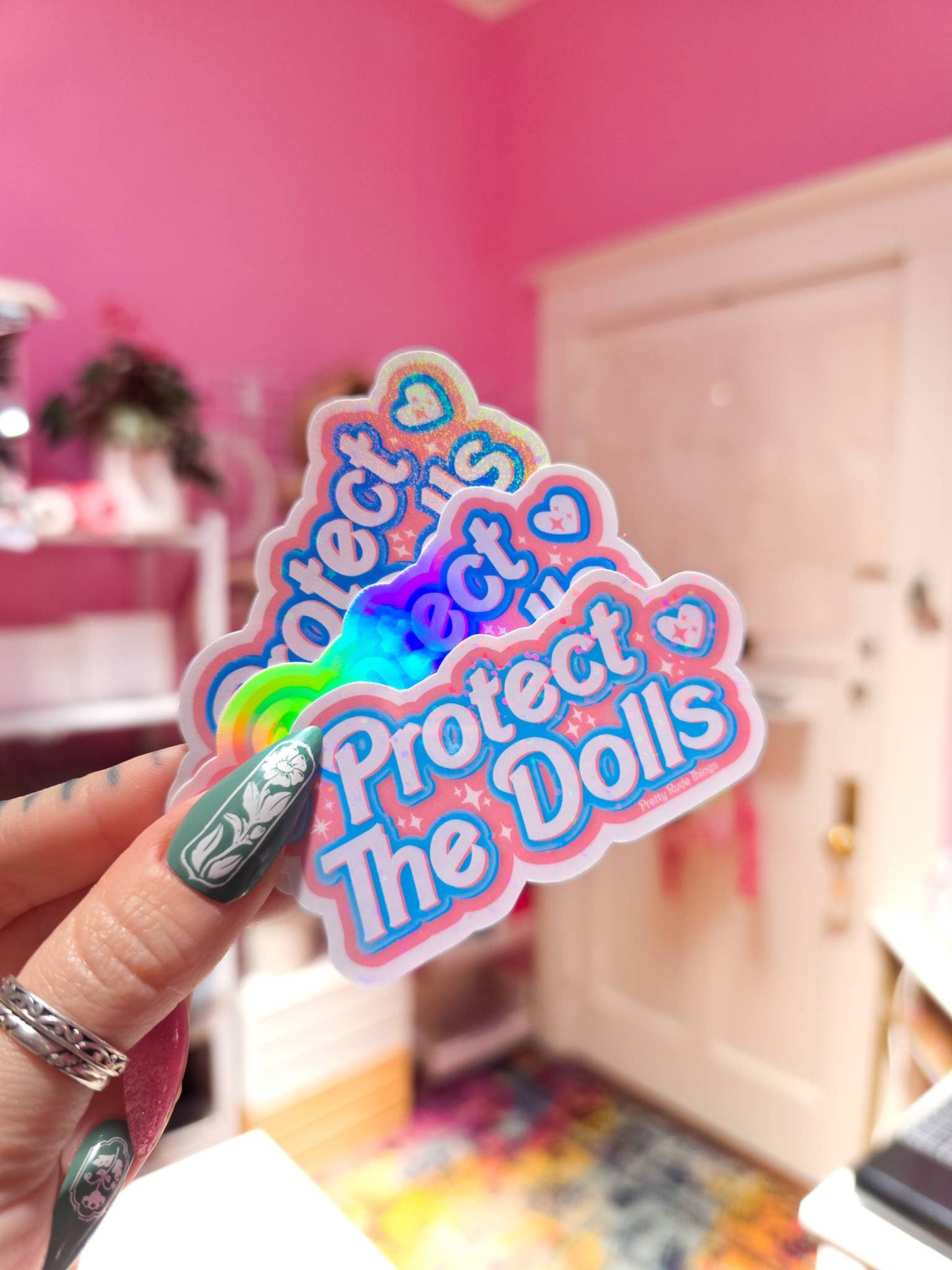 Protect The Dolls Sticker, Trans Rights Sticker, 3.3" x 1.6"