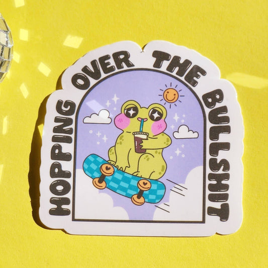 Funny frog sticker cute hopping over bs