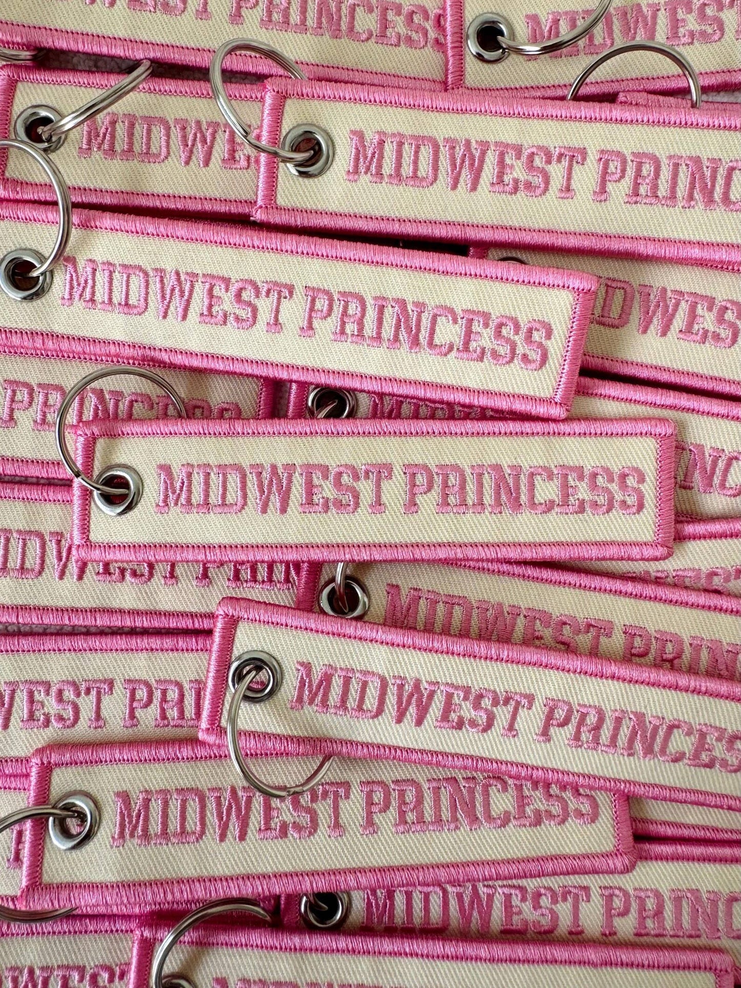 Midwest Princess Embroidered Keychain - Pink & Ivory