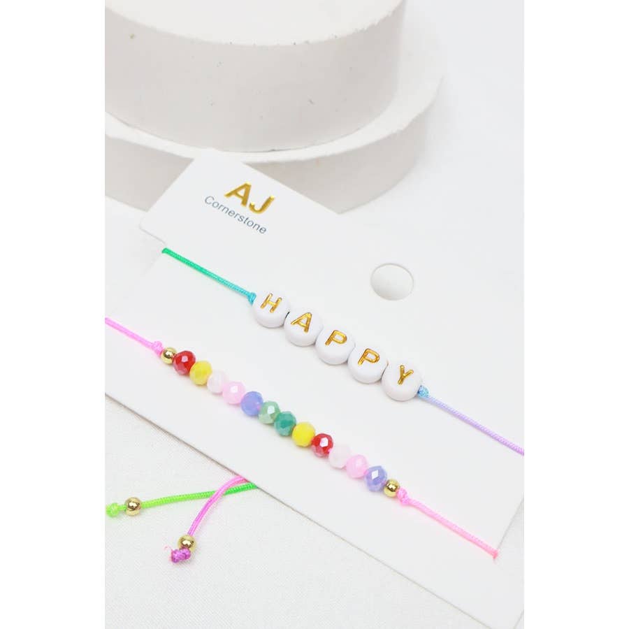 Happy Letter and Bead combination Bracelet Set