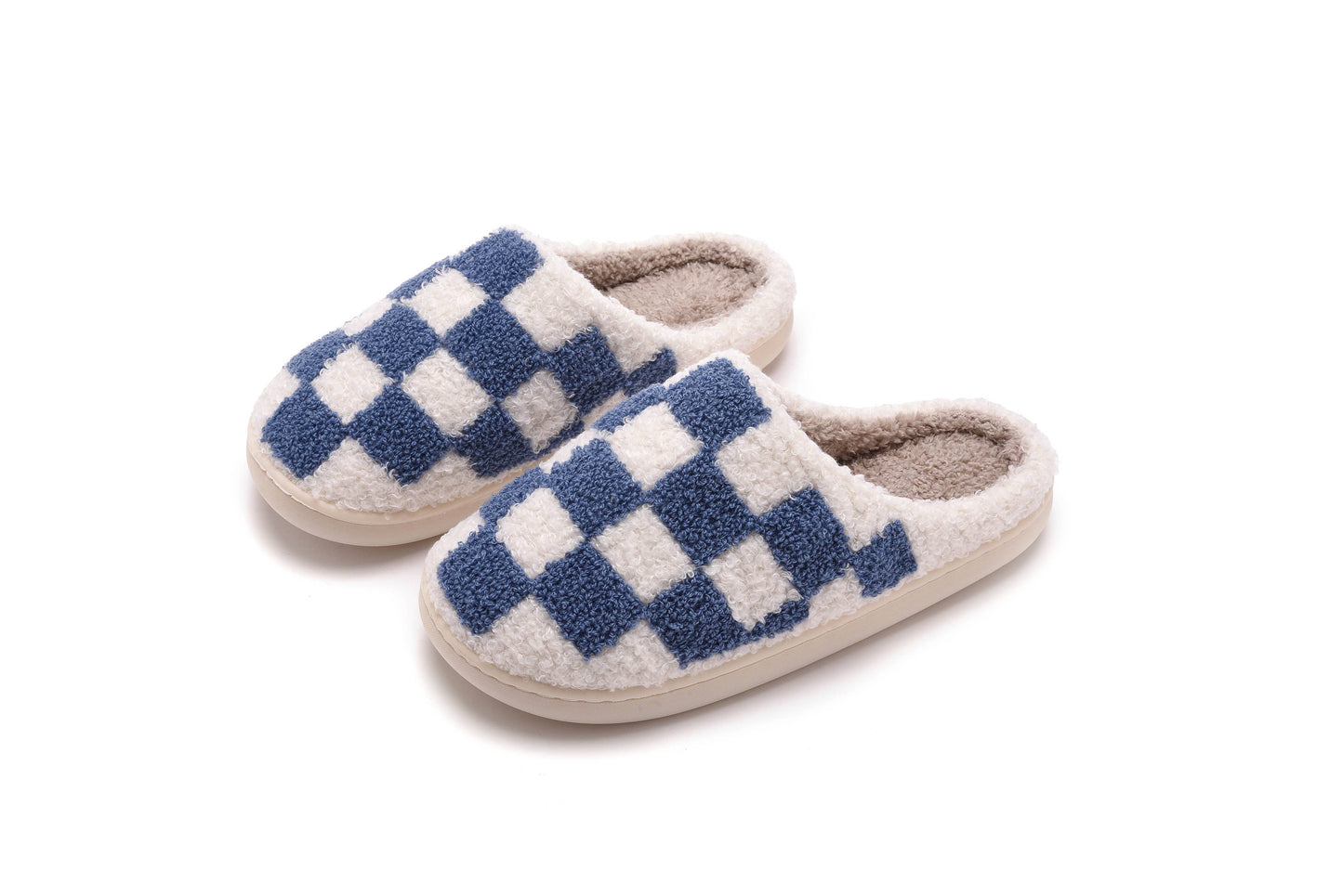 Checker  Illustrated Soft Fluffy Comfy Warm House Slipper