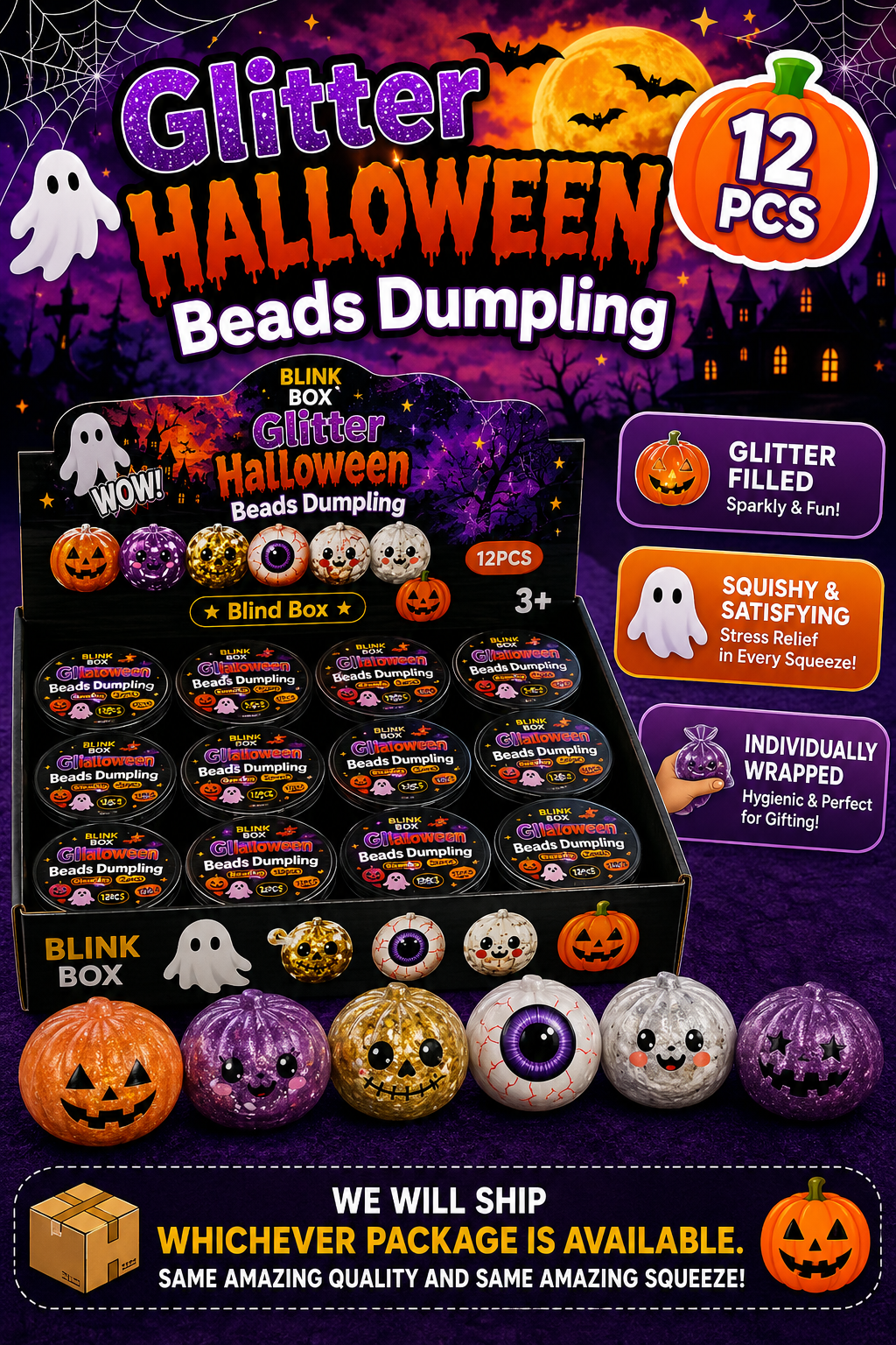 Glitter Halloween Beads Dumpling Individually Shrink-Wrapped