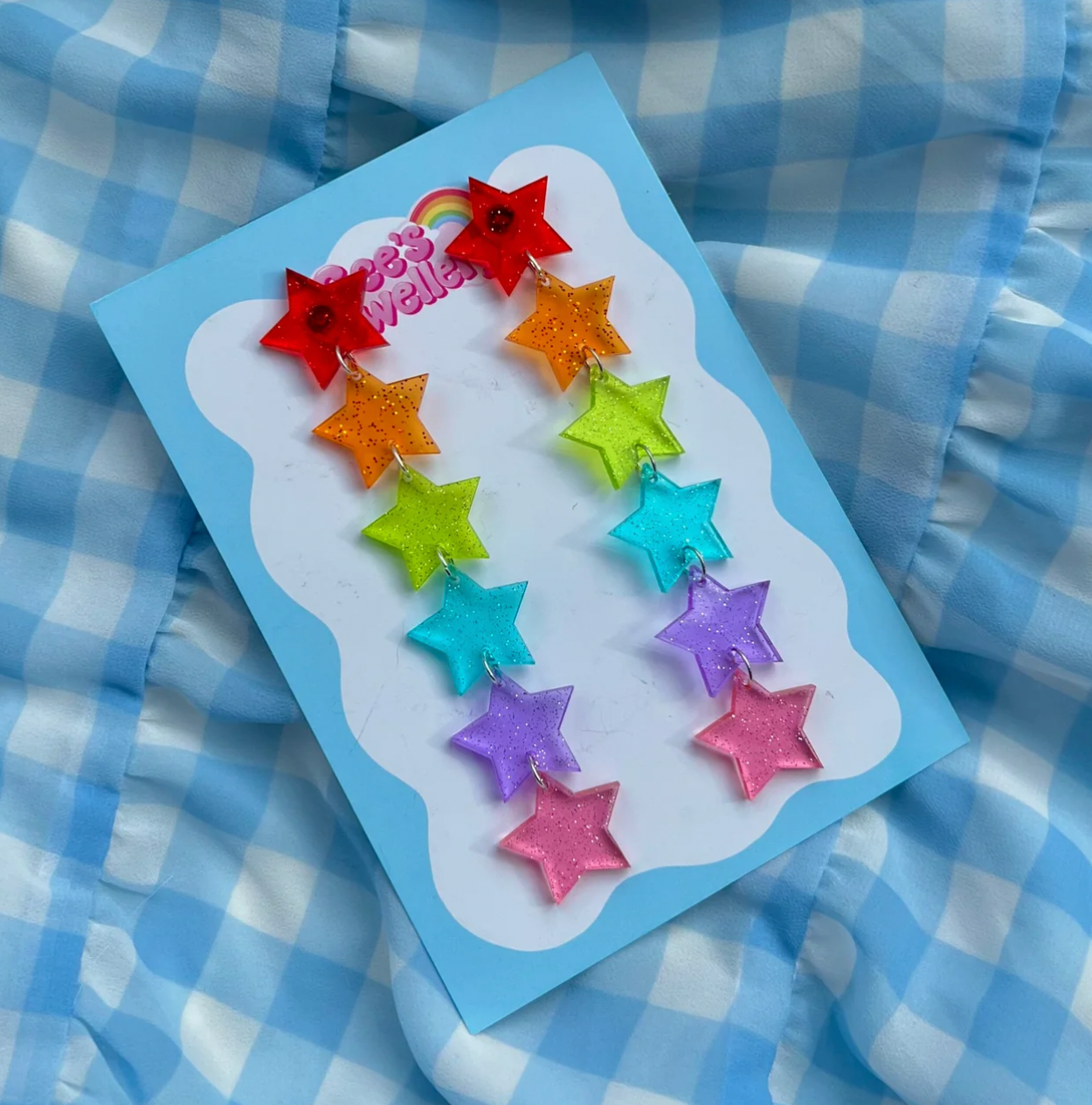 Rainbow Star Drop Glitter Earrings - Handmade