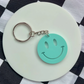 Blue Smiley Face Keychain - Handmade