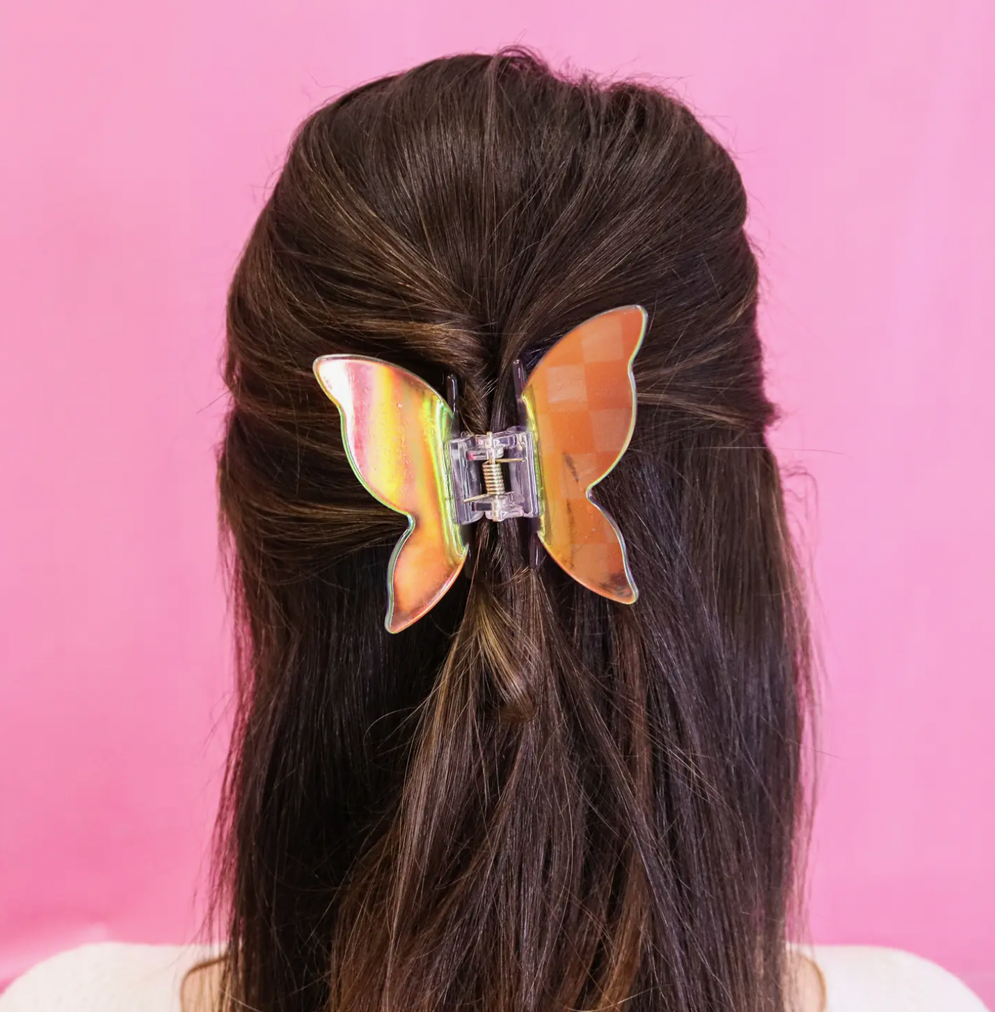 Purple Butterfly Claw Clip - Iridescent Checkerboard