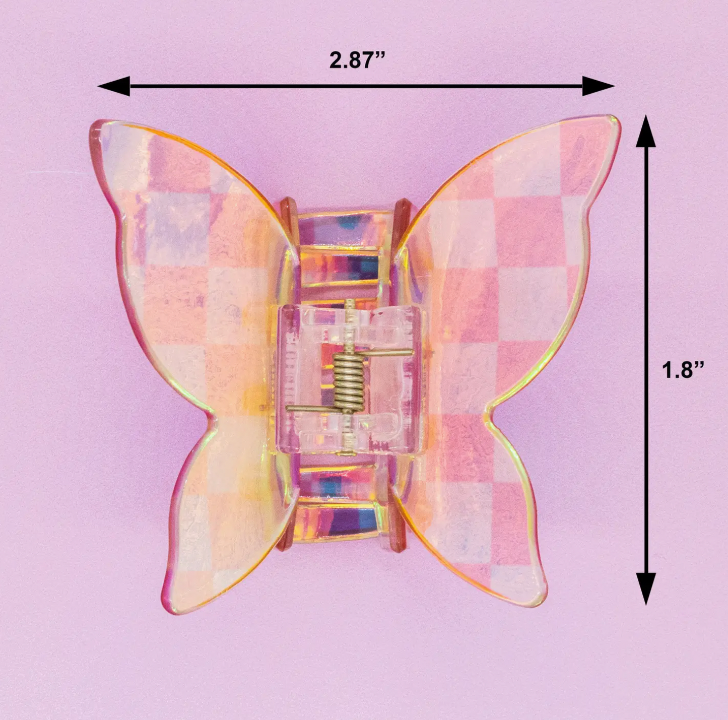 Pink Butterfly Claw Clip - Iridescent Checkerboard