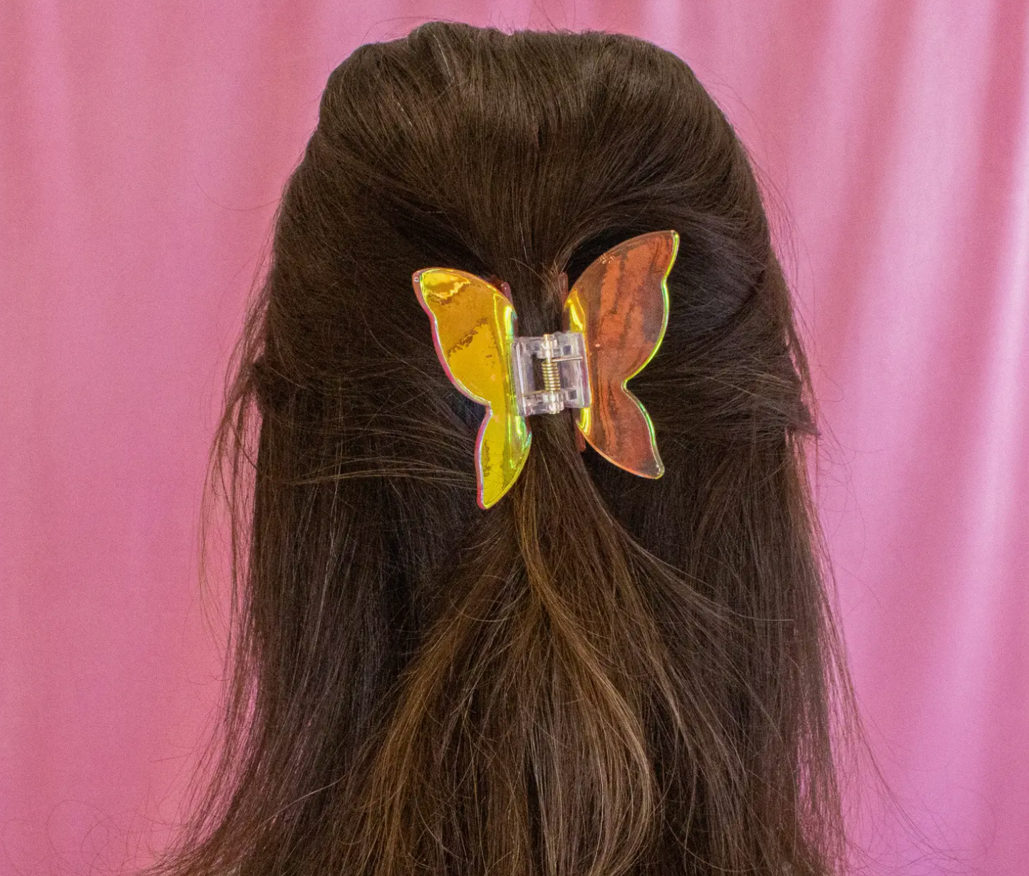 Pink Butterfly Claw Clip - Iridescent Checkerboard