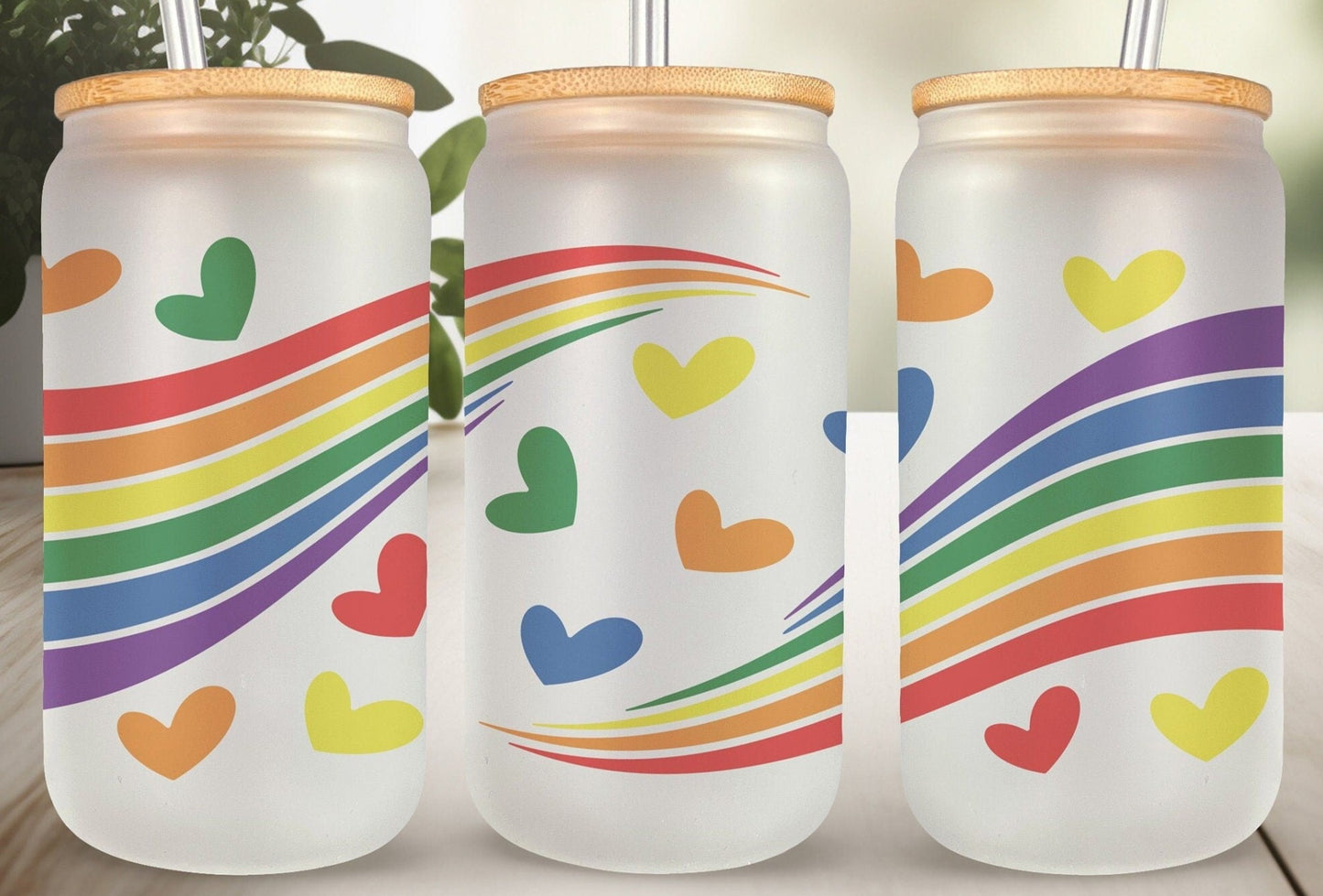 Rainbow And Hearts Glass - 16 oz. Glass